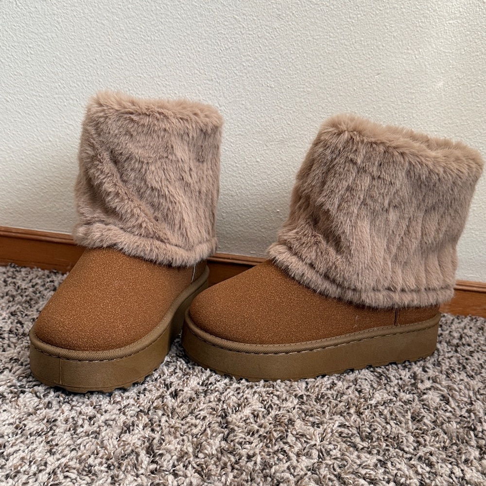 Brand New Faux Fur Lined Brown Boots Size 36
